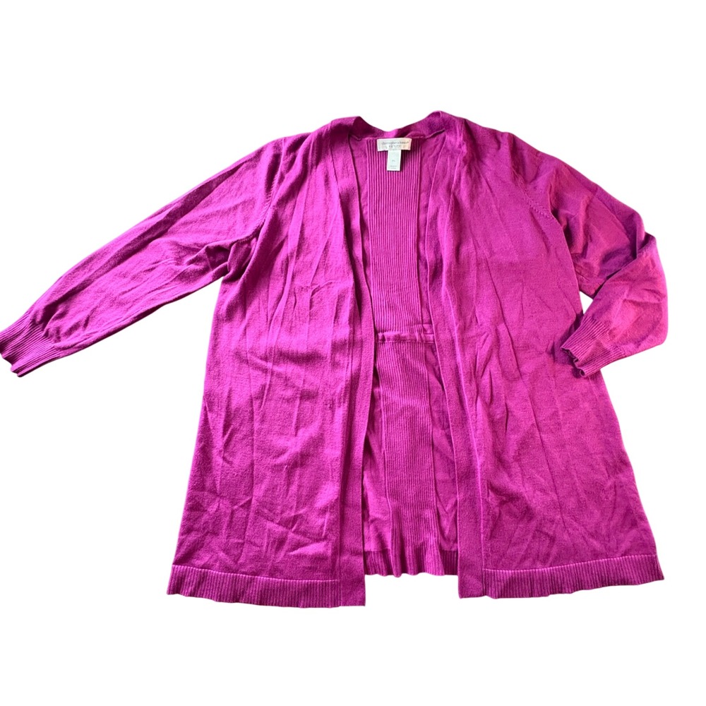 Christopher & Banks Cardigan Women PL Pink Open Front Tie Back Petite‎ EUC